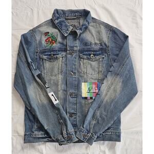Brooklyn Cloth Women's Denim Jean Jacket Size M "Self Made" Graffiti Streetwear